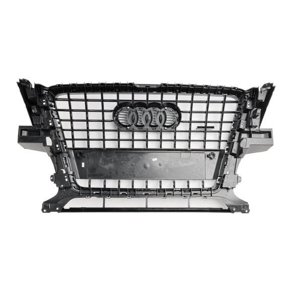 2009-2012 Audi Q5 / SQ5 Front Grille Chrome Slat Style Quattro Bumper Replacement Grill W/ Ring Emblem