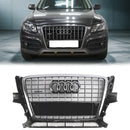 2009-2012 Audi Q5 / SQ5 Front Grille Chrome Slat Style Quattro Bumper Replacement Grill W/ Ring Emblem-1