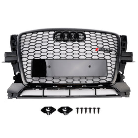 2009-2012 Audi Q5 / Q5 Sline Black RSQ5 Honeycomb Style Grille Front Bumper Replacement Grill W/ Ring Emblem