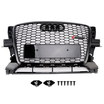 2009-2012 Audi Q5 / Q5 Sline Black RSQ5 Honeycomb Style Grille Front Bumper Replacement Grill W/ Ring Emblem