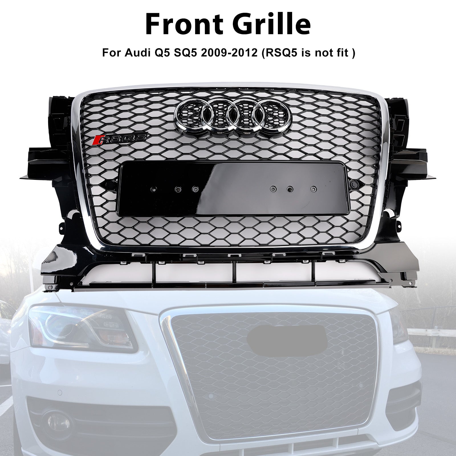 Audi Q5 SQ5 2009-2012 Chrome/Black Front Grille RS Style Honeycomb Upper Bumper Grill