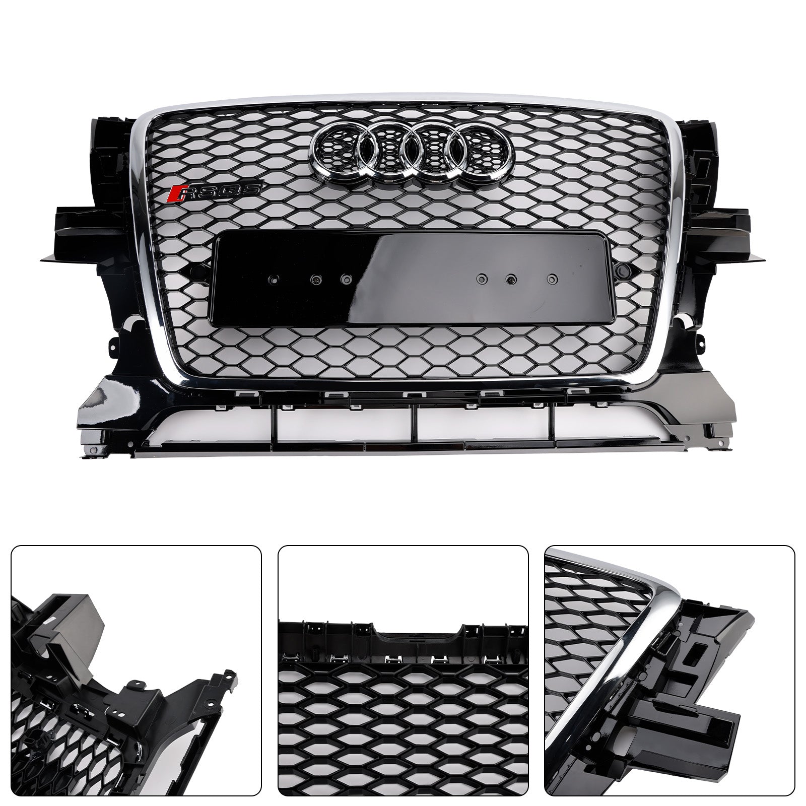Audi Q5 SQ5 2009-2012 Chrome/Black Front Grille RS Style Honeycomb Upper Bumper Grill
