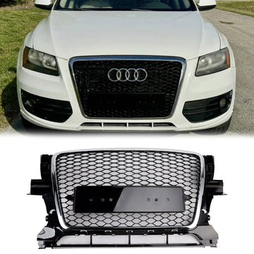 Audi Q5 / Q5 Sline 2008-2012 Chrome Frame Black Honeycomb Front Grille RS Style Upper Bumper Grill