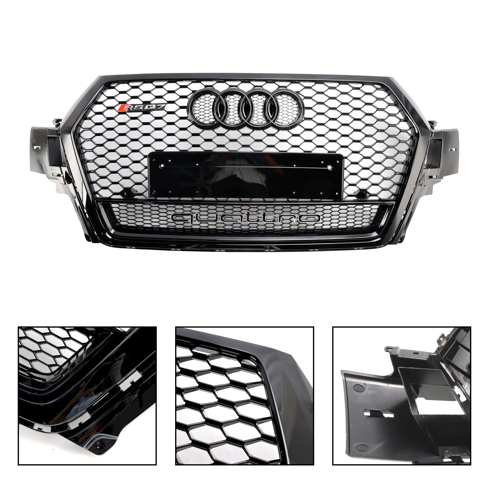 Audi Q7 / Q7 Sline / SQ7 2016-2019 RSQ7 Style Front Bumper Honeycomb Mesh Grill Gloss Black Grille