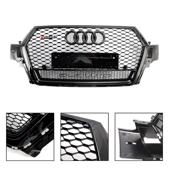 Audi Q7/Q7 S Line/SQ7 2016-2019 RSQ7 Style pare-chocs avant grille en nid d'abeille calandre noire brillante