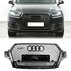 Audi Q7/Q7 S Line/SQ7 2016-2019 RSQ7 Style pare-chocs avant grille en nid d'abeille calandre noire brillante
