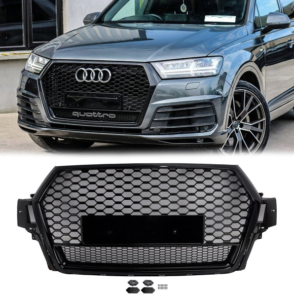 Audi Q7 / Q7 Sline / SQ7 2016-2019 RSQ7 Quattro Style Grill Front Bumper Honeycomb Mesh Replacement Black Grille