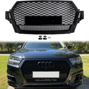 2016-2019 Audi Q7 / Q7 Sline / SQ7 Honeycomb Front Grille Upper Bumper RSQ7 Style Mesh Black Grill