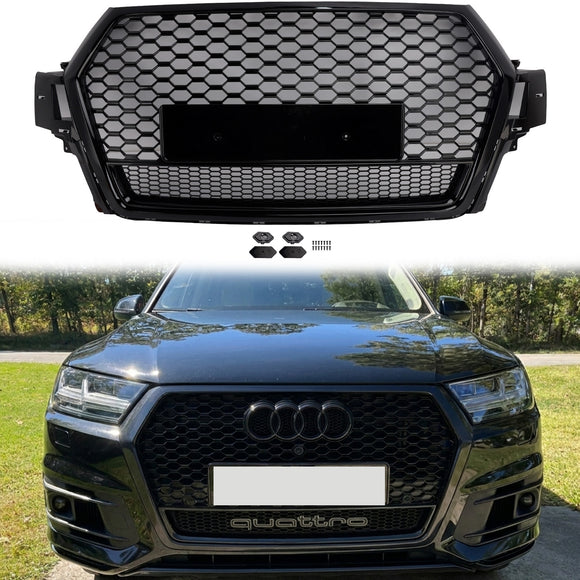 Audi Q7 / Q7 Sline / SQ7 2016-2019 RSQ7 Quattro Style Grill Front Bumper Honeycomb Mesh Replacement Black Grille