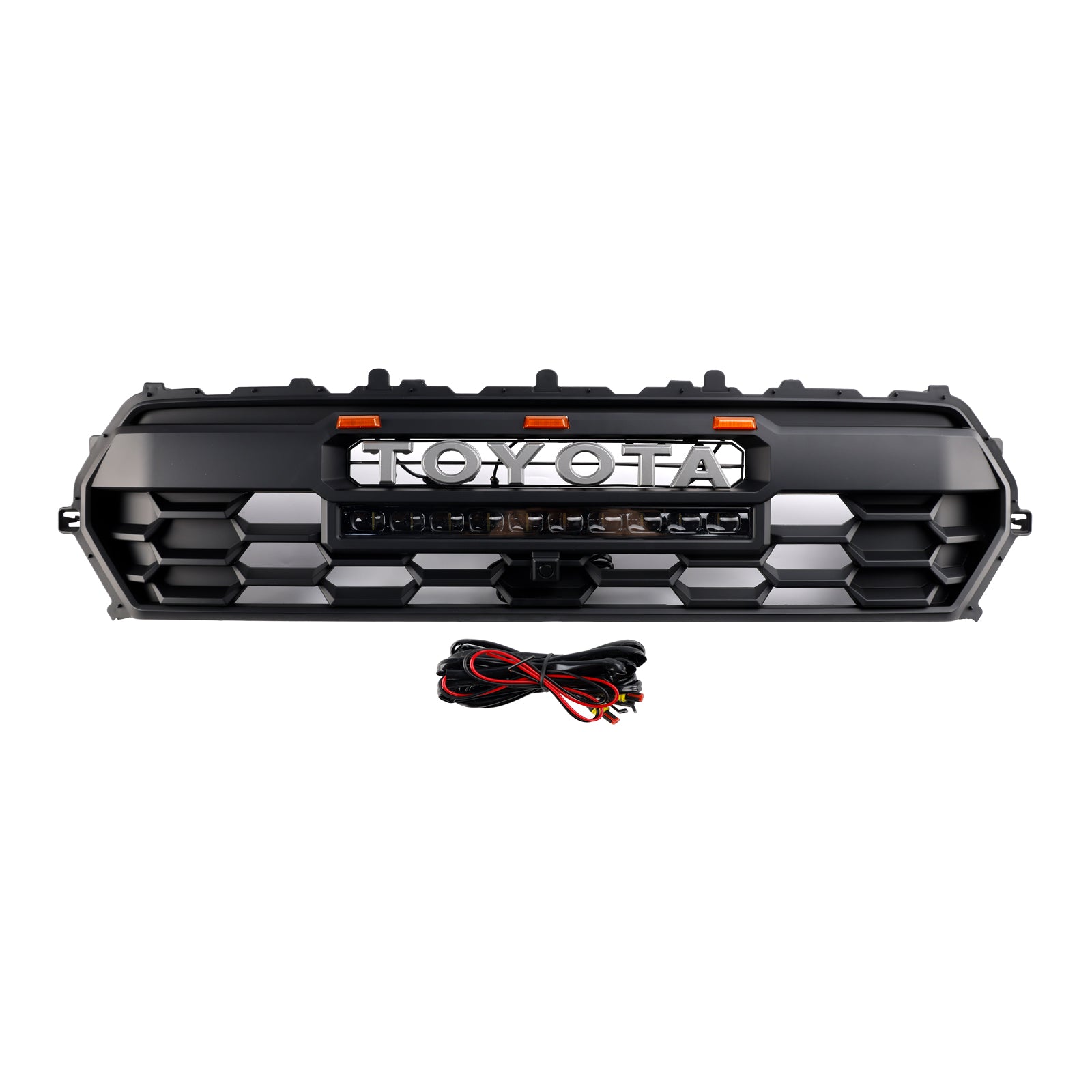 Parrilla delantera estilo TRD PRO para Toyota Tacoma 2024, color negro, con barra de luces LED