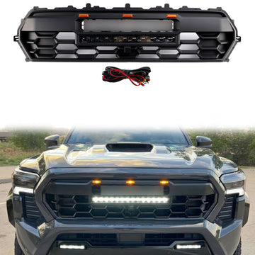 TRD PRO-Stil | Toyota Tacoma | 2024-2026 | Mattschwarzer Grill | Ersatzgitter für die vordere Stoßstange mit Lichtleiste<lAMP>LED MIT/ TOYOTA-Buchstabe