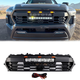 2024-2025 Toyota Tacoma TRD PRO Style Front Bumper Grill Black Grille With LED & Light Bar