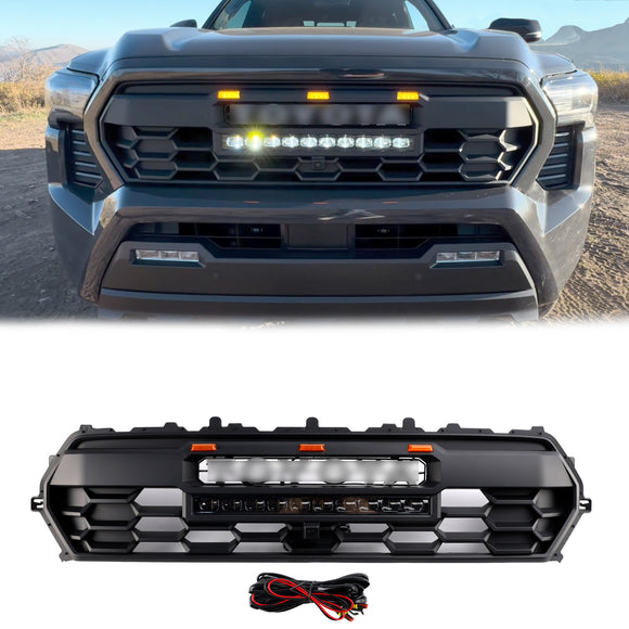 Griglia anteriore Toyota Tacoma TRD Pro 2024-2025 nera a nido d'ape + luce LED + barra luminosa + lettera