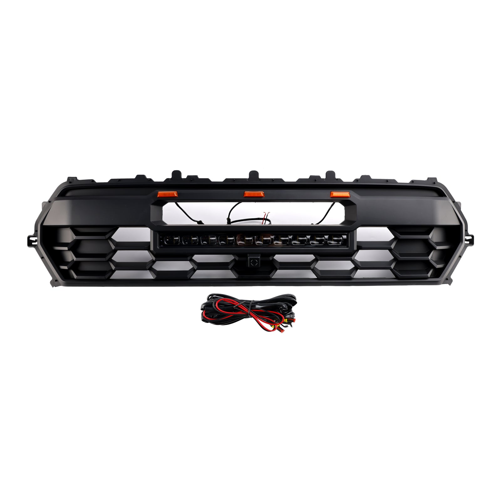 Parrilla delantera estilo TRD PRO para Toyota Tacoma 2024, color negro, con barra de luces LED