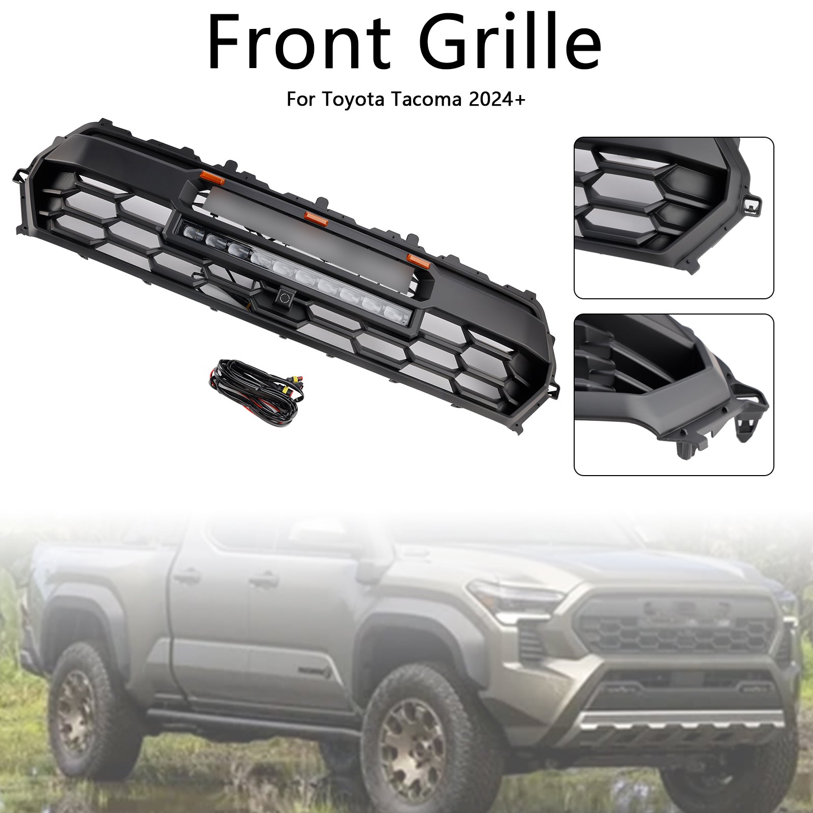 2024-2025 Toyota Tacoma Trd Pro Style Front Stoßstange Grill Schwarzer Kühlergrill mit LED & Light Bar
