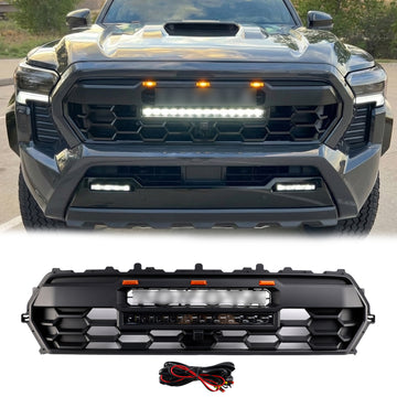 Griglia anteriore Toyota Tacoma TRD Pro 2024-2026 nera a nido d'ape + luce LED + barra luminosa + lettera