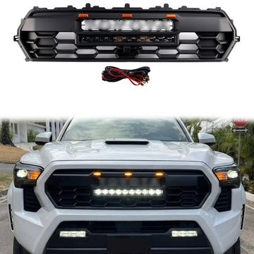 Griglia anteriore Toyota Tacoma TRD Pro 2024-2026 nera a nido d'ape + luce LED + barra luminosa + lettera - 0