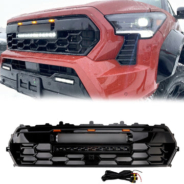 Toyota Tacoma 2024-2026 Calandre avant TRD PRO Style Remplacement Calandre noire brillante avec barre lumineuse & TOYOTA Lettre