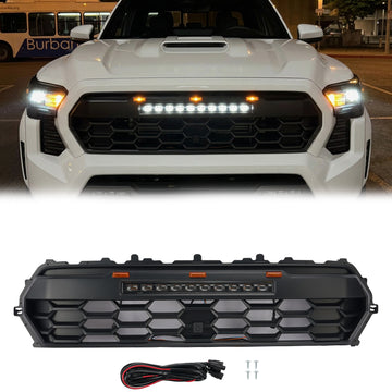 Toyota Tacoma 2024-2026 etupuskurin säleikkö, musta säleikkö valopalkilla<lAMP>LED-valo