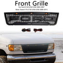 Ford E150 E250 E350 Honeycomb Style Grill 2003-2007 Front Bumper Center Replacement Black Grille + LED Light-1