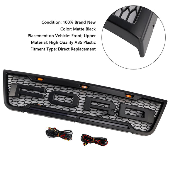 Ford E150 E250 E350 2003 2004 2005 2006 2007 Front Grille Black Air Intake Radiator Bumper Grill With LED & Letter