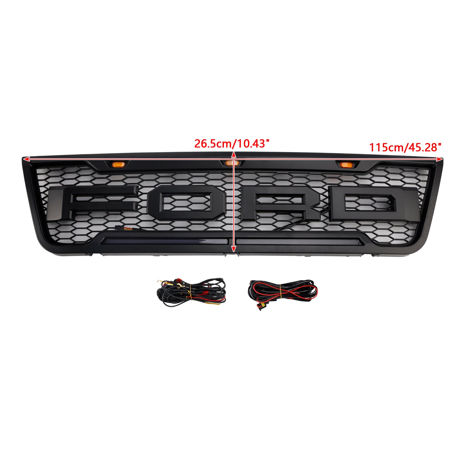 Ford E150 E250 E350 2003 2004 2005 2006 2007 Front Grille Black Air Intake Radiator Bumper Grill With LED & Letter - 0