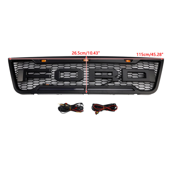 Ford E150 E250 E350 2003 2004 2005 2006 2007 Front Grille Black Air Intake Radiator Bumper Grill With LED & Letter