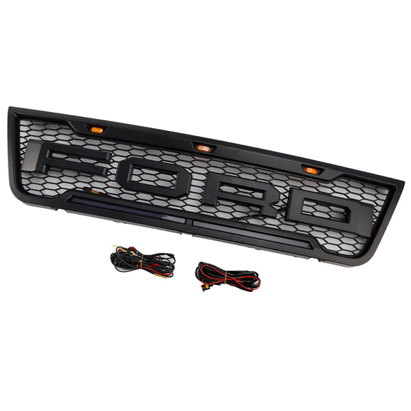 Ford E150 E250 E350 2003 2004 2005 2006 2007 Front Grille Black Air Intake Radiator Bumper Grill With LED & Letter