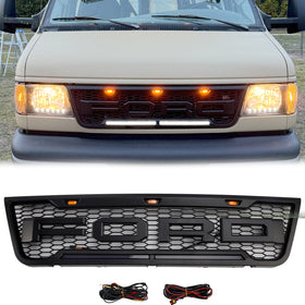 2003-2007 Ford E150 E250 E350 Parrilla Parachoques delantero Rejilla de repuesto negra mate con luz LED