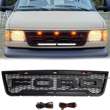 2003-2007 Ford E150 E250 E350 Parrilla Parachoques delantero Rejilla de repuesto negra mate con luz LED
