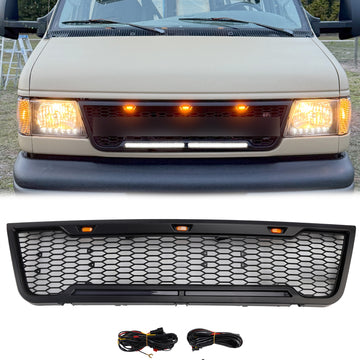 2003-2007 Ford E150 E250 E350 Griglia Paraurti Anteriore Nero Opaco Griglia di Ricambio con Luce LED + Lettera FORD