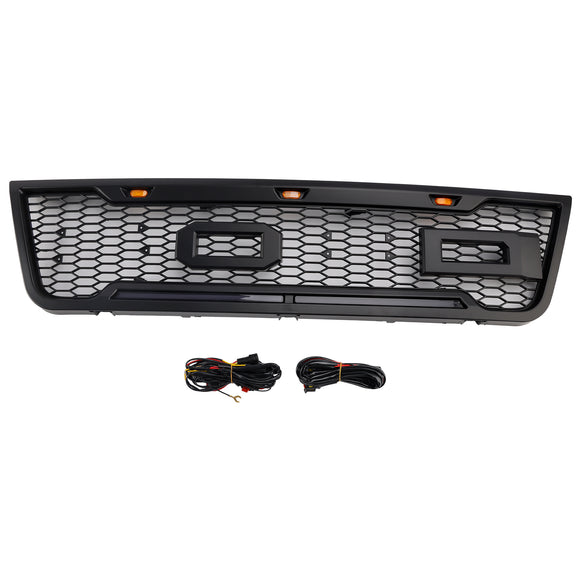 Ford E150 E250 E350 2003 2004 2005 2006 2007 Front Grille Black Air Intake Radiator Bumper Grill With LED & Letter