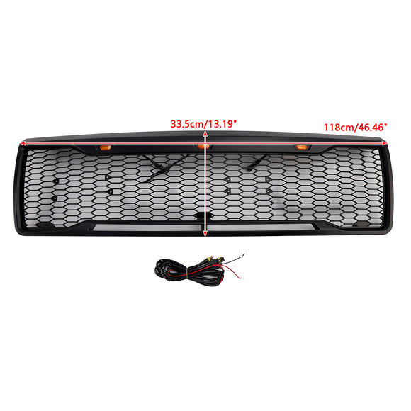 1992-1996 Ford F150 Raptor Style Grill Matte Black Front Bumper Grille W/ LED Light & FORD Letter