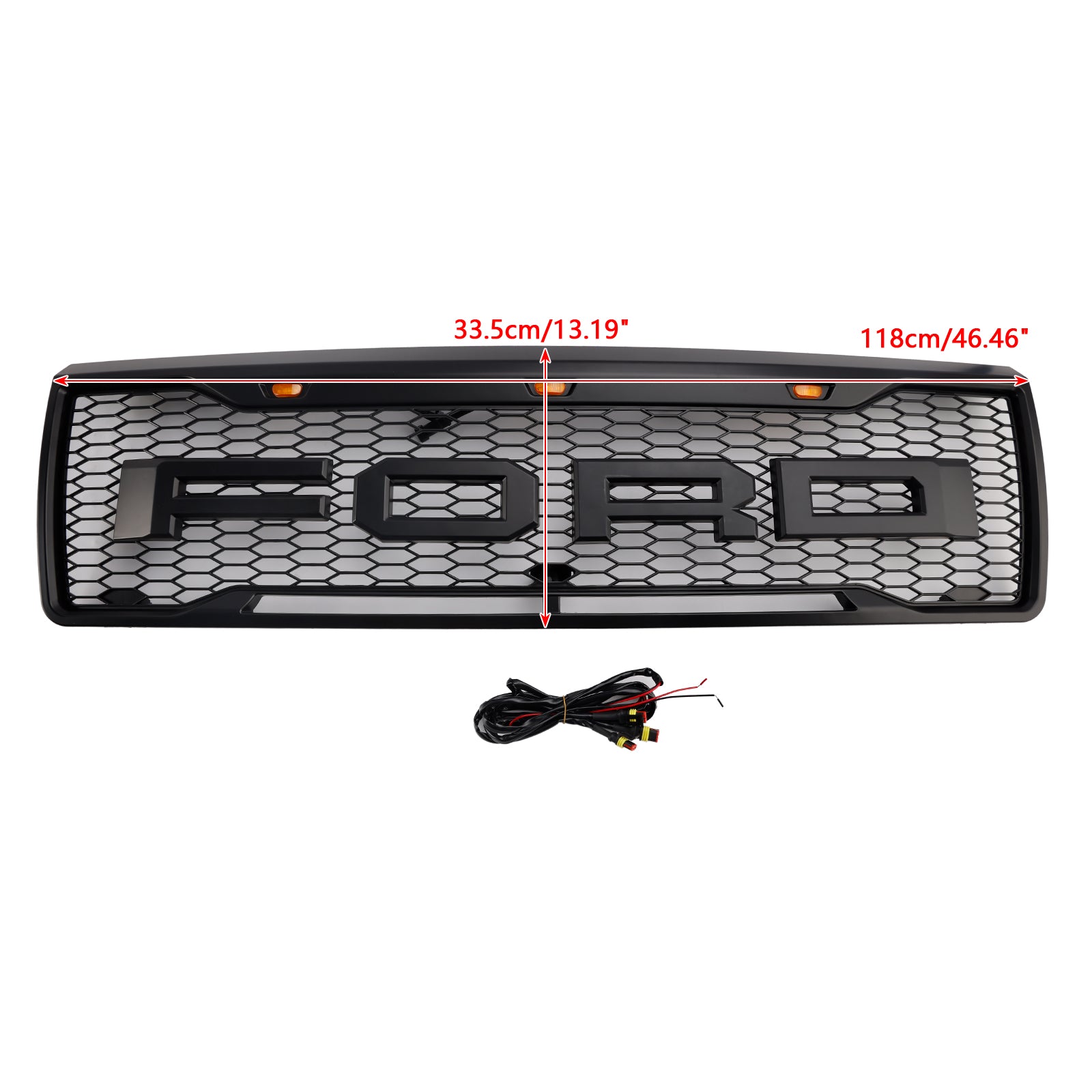 Calandre avant Ford F150 1992-1996 Radiateur d'admission d'air Pare-chocs noir en nid d'abeille Grille Raptor avec lumière LED et lettre - 0