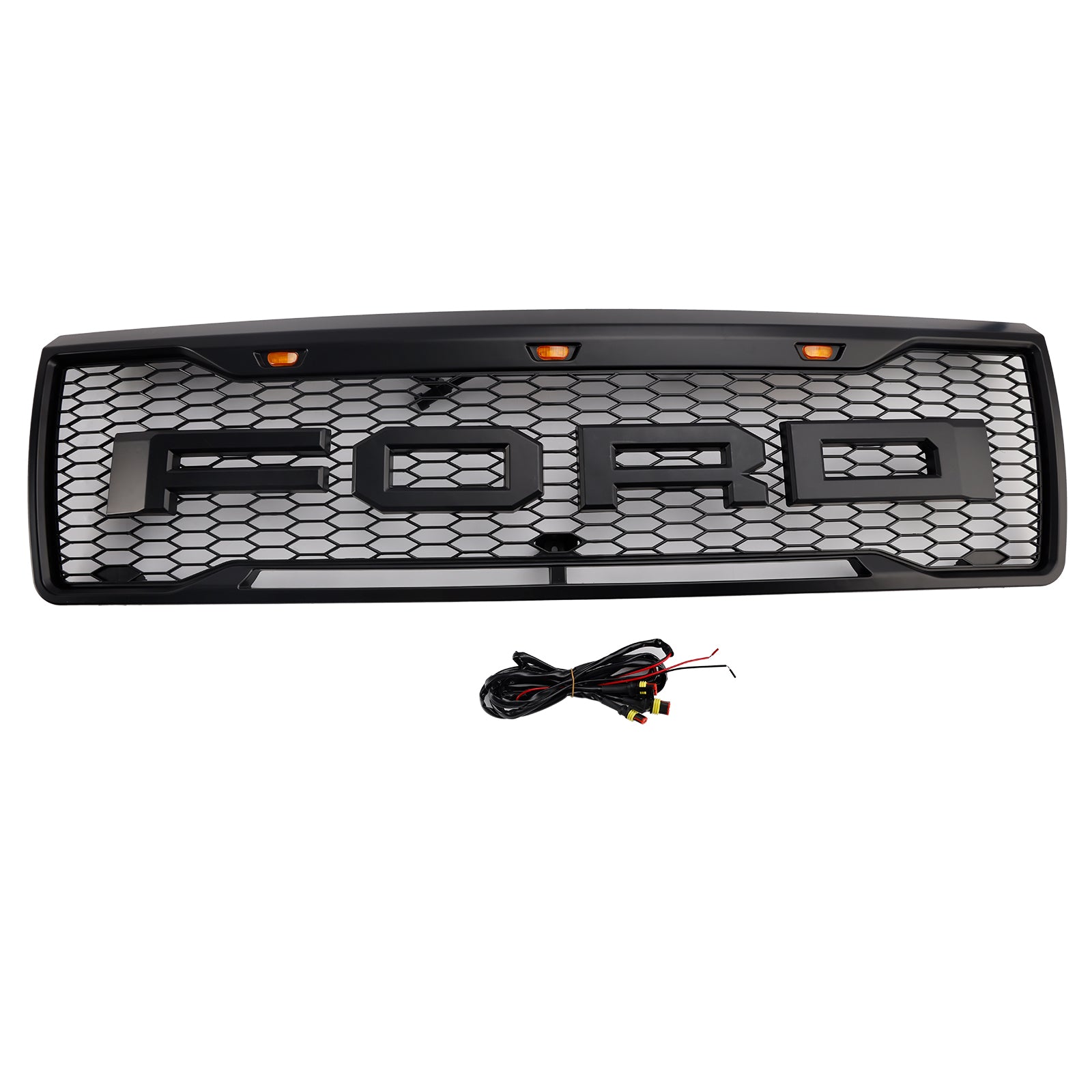 1992-1996 Ford F150 Raptor Style Grill Matte Black Front Bumper Grille W/ LED Light