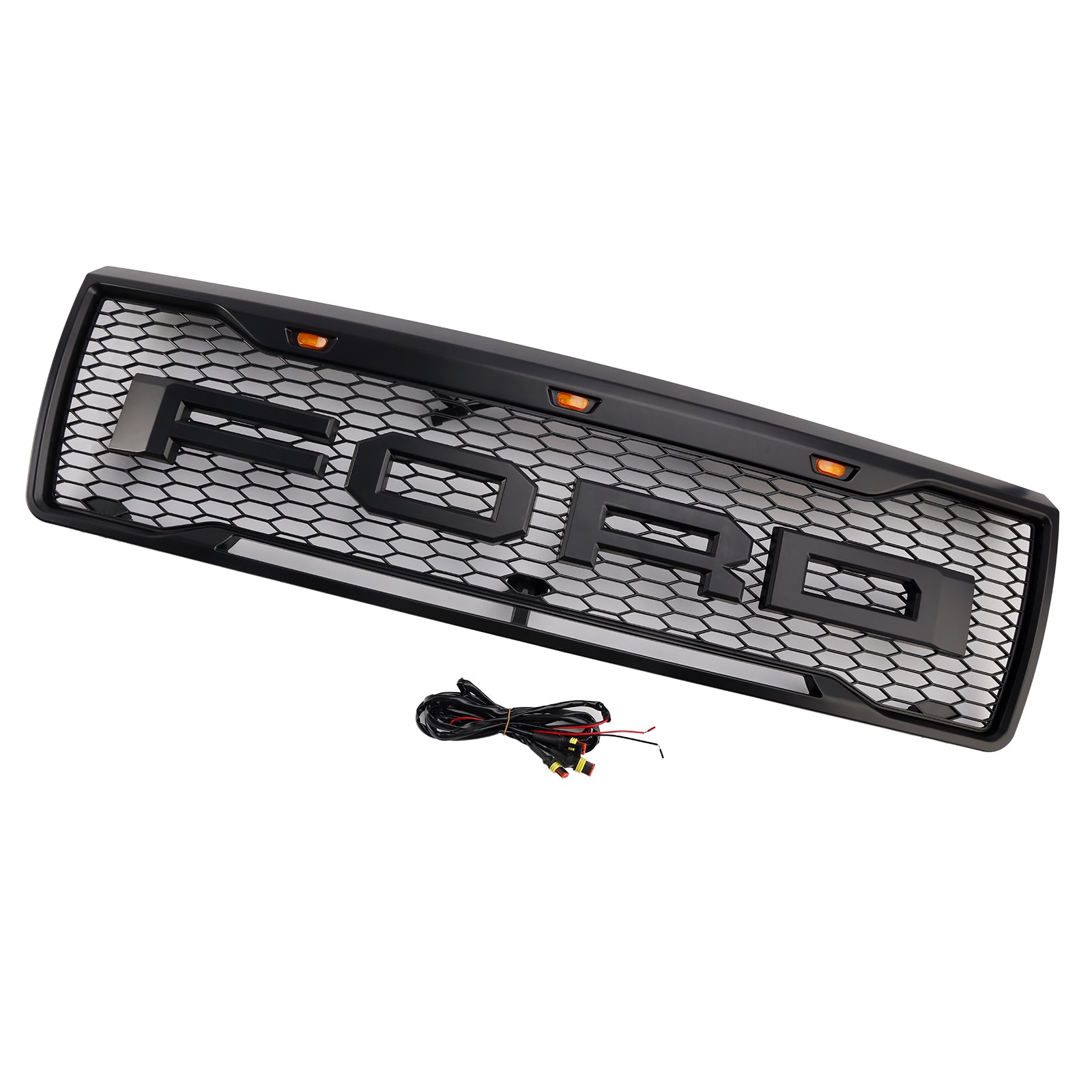 Calandre avant Ford F150 1992-1996 Radiateur d'admission d'air Pare-chocs noir en nid d'abeille Grille Raptor avec lumière LED et lettre