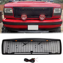 1992-1996 Ford F150 Raptor Style Grill Matte Black Front Bumper Grille W/ LED Light & FORD Letter-1