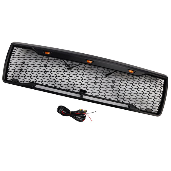 1992-1996 Ford F150 Raptor Style Grill Matte Black Front Bumper Grille W/ LED Light & FORD Letter