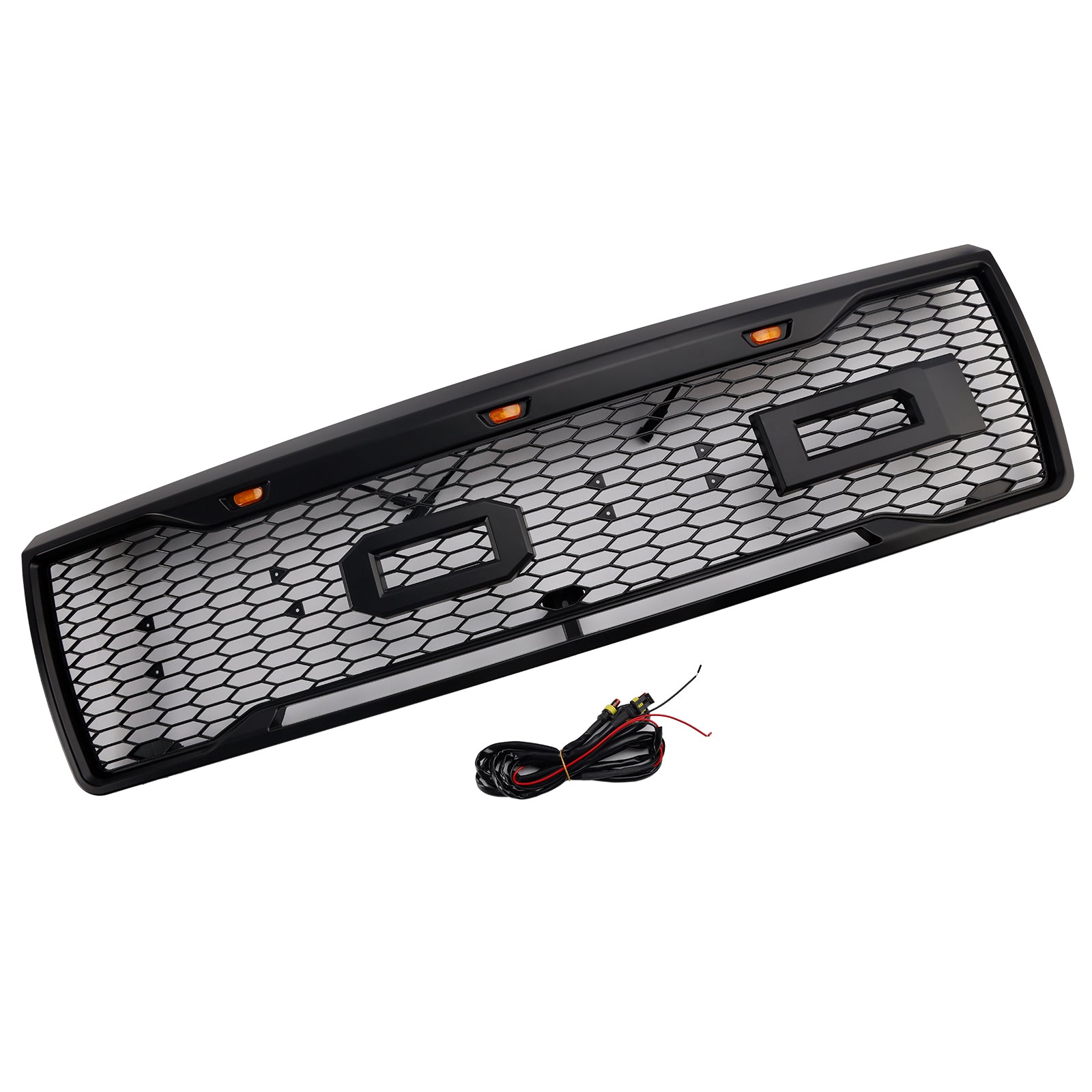 Calandre avant Ford F150 1992-1996 Radiateur d'admission d'air Pare-chocs noir en nid d'abeille Grille Raptor avec lumière LED et lettre