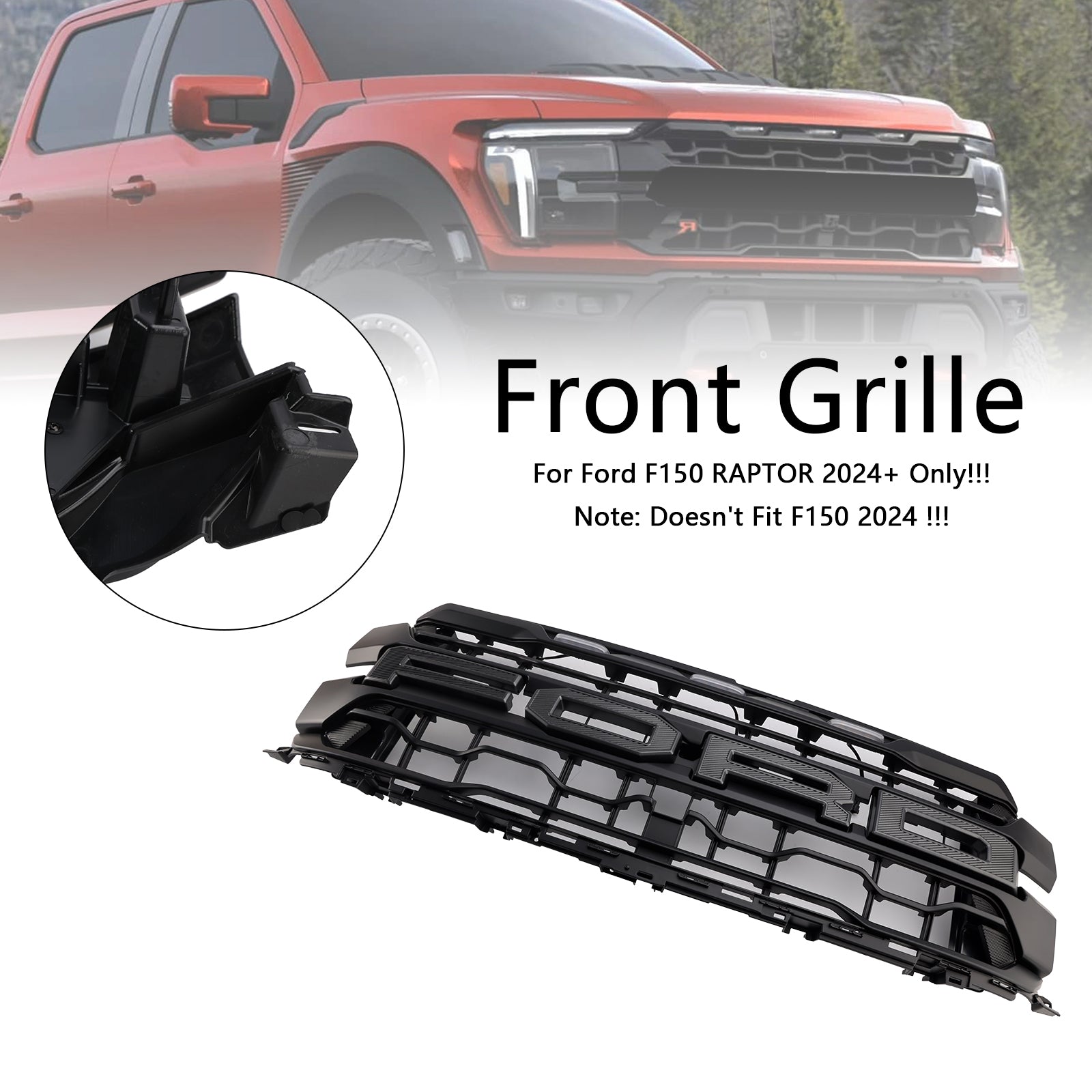 2024-2025 Ford F150 Raptor Grill Front Bumper Black Replacement Grille W/ LED Light