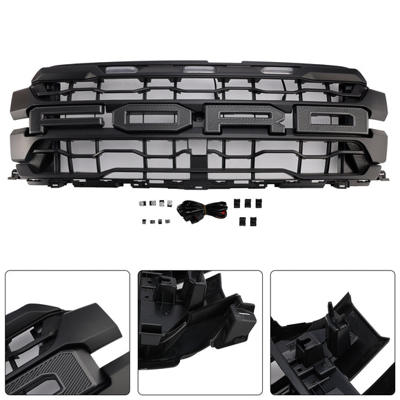 2024–2025 Ford F150 Raptor SVT Grill Frontstoßstange, schwarzer Ersatzgrill mit LED-Licht