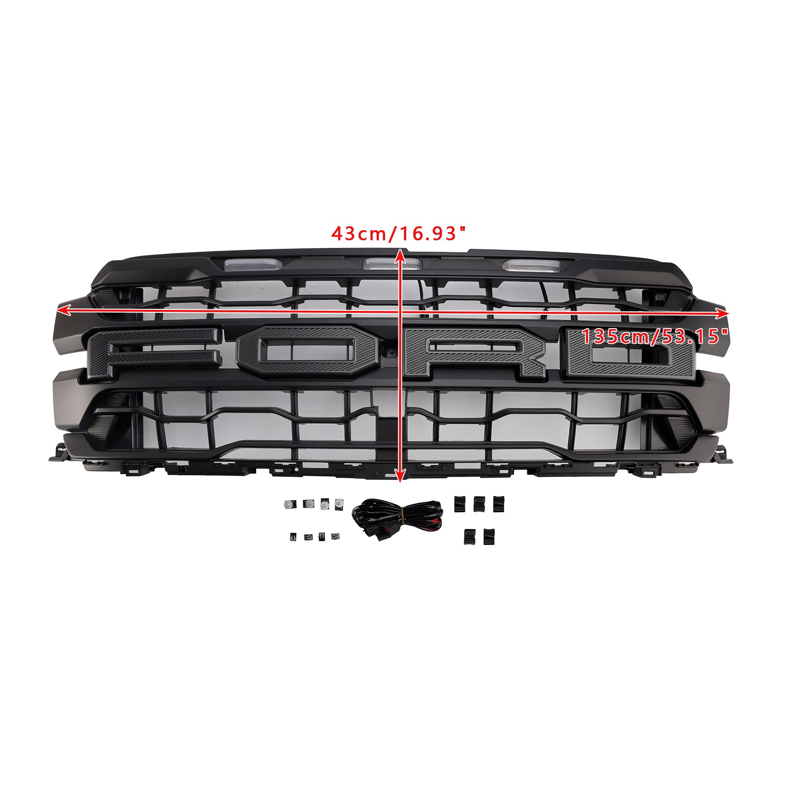 Grille avant noire pour pare-chocs de radiateur d'admission d'air Ford F150 Raptor 2024+ avec lettre + LED