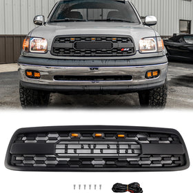 2000-2002 Toyota Tundra Front Grill Matte Black Front Bumper Grille TRD PRO Style W/ LED + FORD Letter - 0