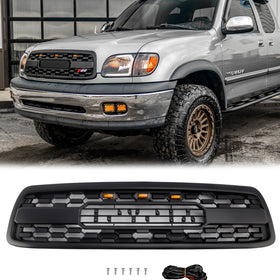 2000-2002 Toyota Tundra Front Grill Matte Black Front Bumper Grille TRD PRO Style W/ LED + FORD Letter