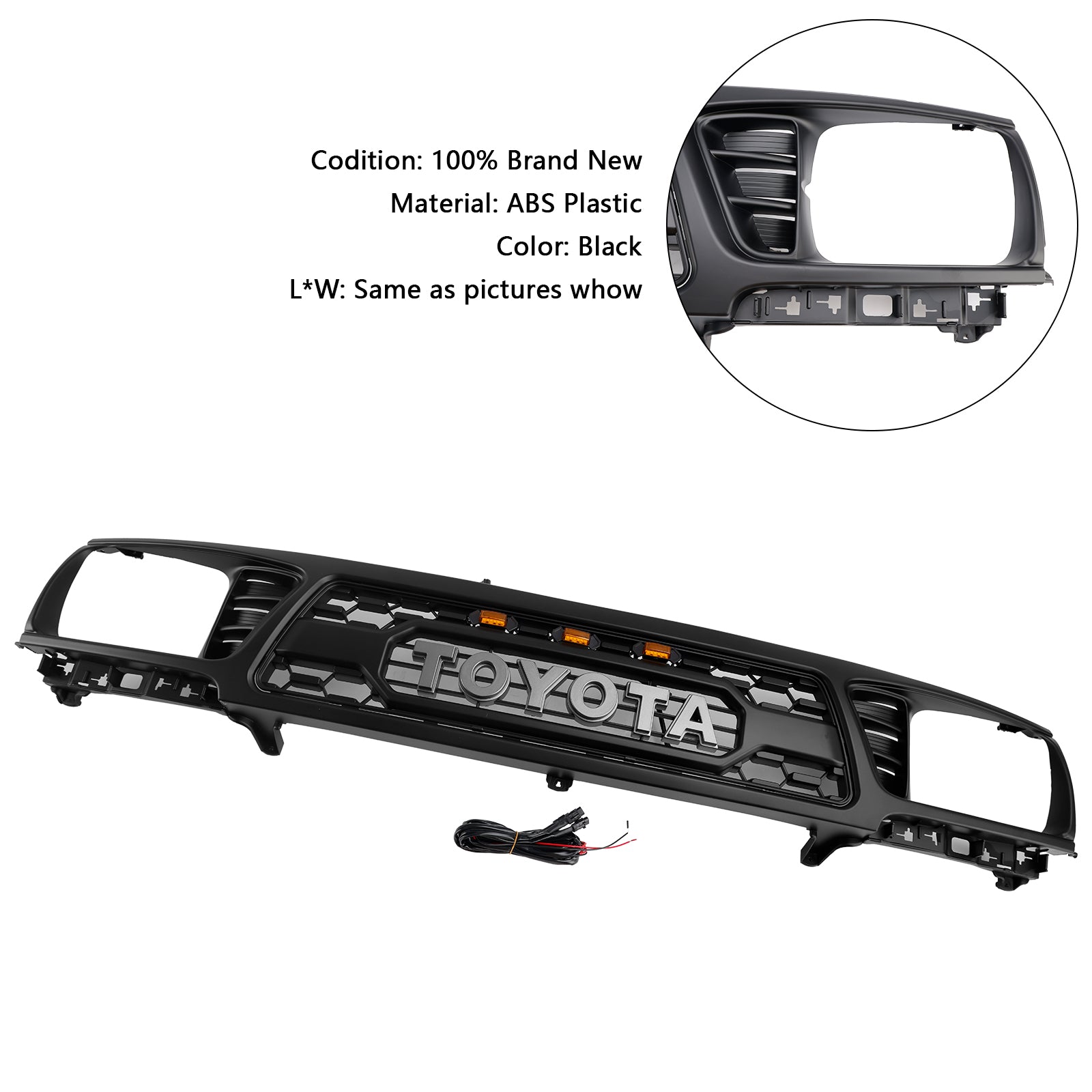 TRD PRO Style | Toyota Tacoma | 1995-1997 | Black Grill | Front Replacement Grille With LED Light