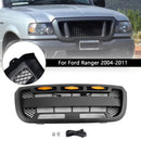 For Ford Ranger 2004-2011 Black Grille Front Center Bumper Raptor Grill + LED Light-4
