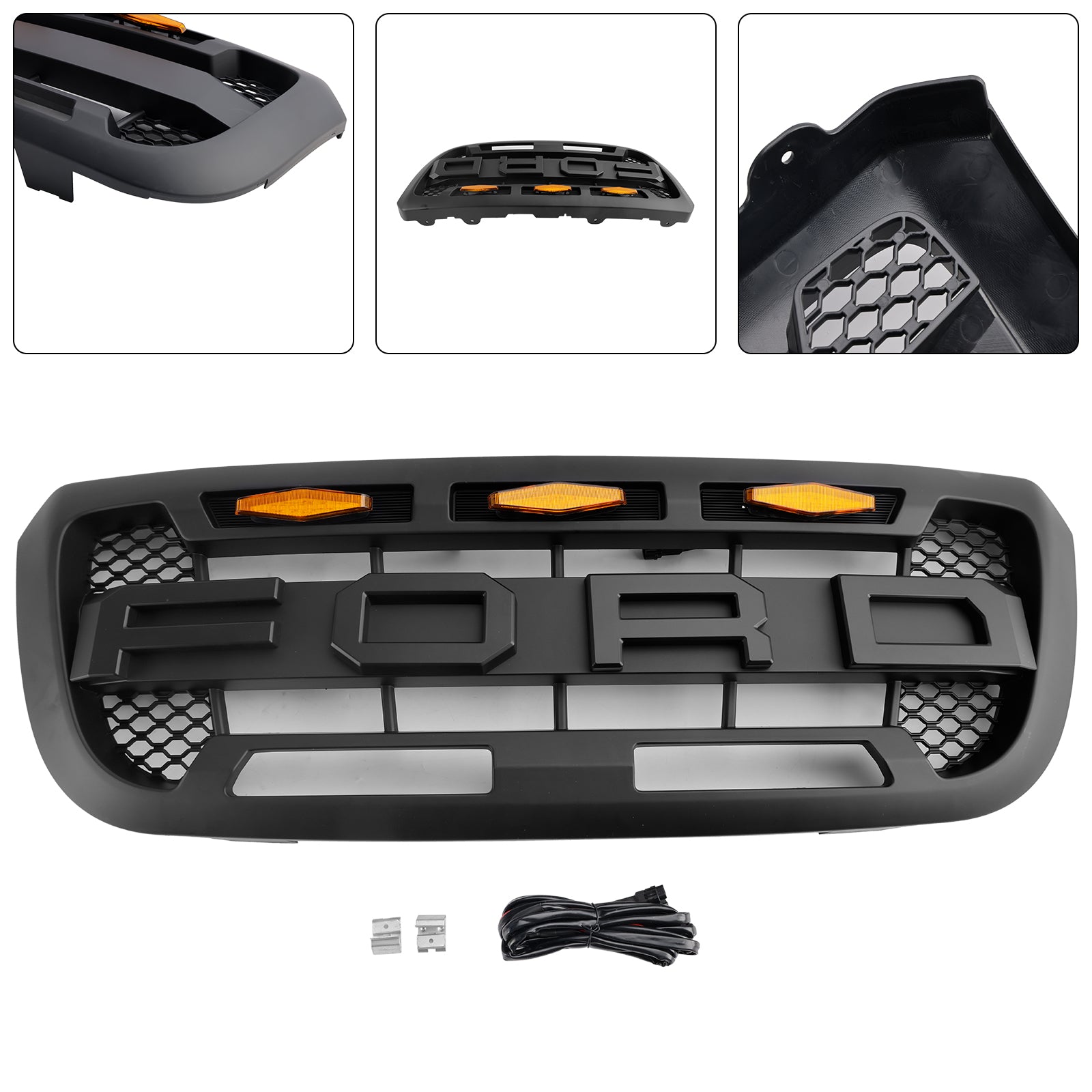 Parachoques delantero con parrilla estilo Raptor para Ford Ranger 2004-2011, color negro mate, con luz LED