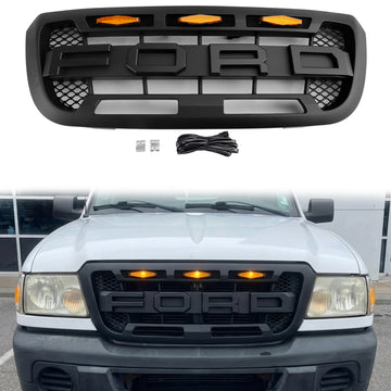 Ford Ranger 2004-2011 Raptor Przednia kratka Wlot powietrza Chłodnica Czarna zamienna maskownica z diodą LED