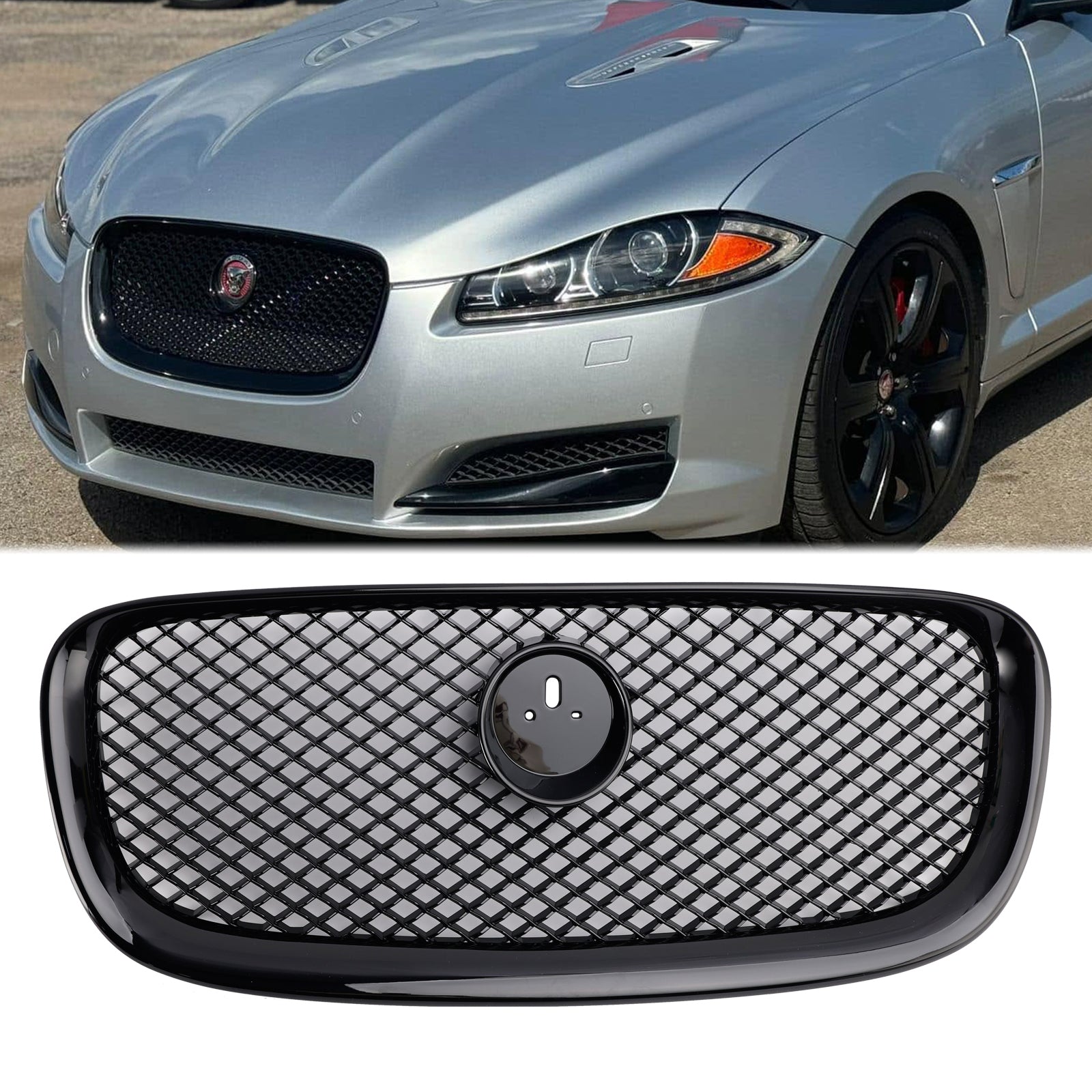 2012-2015 Jaguar XF XF-R Style Front Bumper Grill Grille Gloss