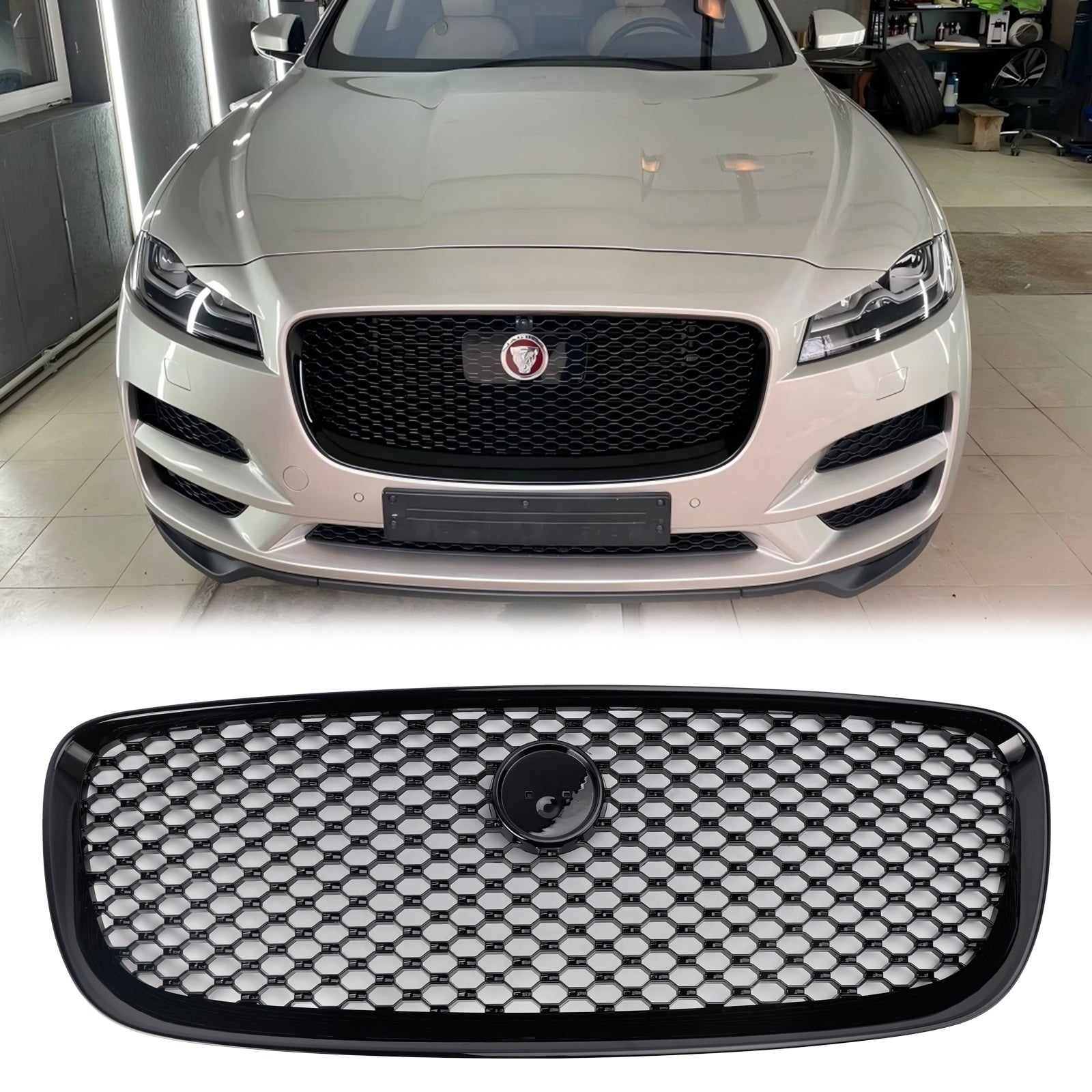 2016-2020 Jaguar F-PACE X761 Gloss Black Grille Front Bumper Replacement Mesh Grill